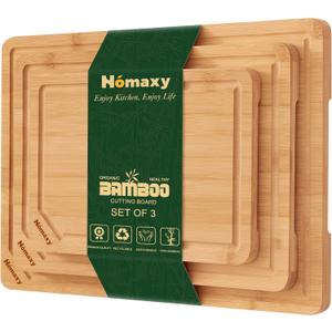 Homaxy Organic Bamboo Cutting Boards Set for Kitchen Set of 3, Wooden Cutting Board Set with Juice Groove and Handles, Charcuterie Serving Tray Wood Chopping Board Set for Meat Fruits & Vegetables