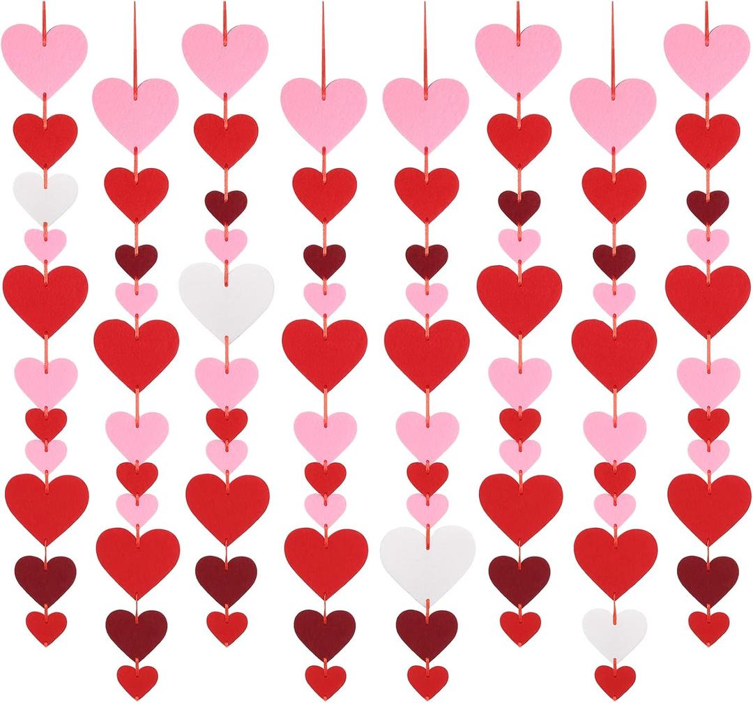 Auihiay 88Pcs Hearts Felt Garland Party Decoration Kit - NO DIY Romantic Decoration Kit, 4 Pack Heart Garland for Hanging Party Room Decorations, Heart Garlands Banner for Wedding, Mother's Day Decor