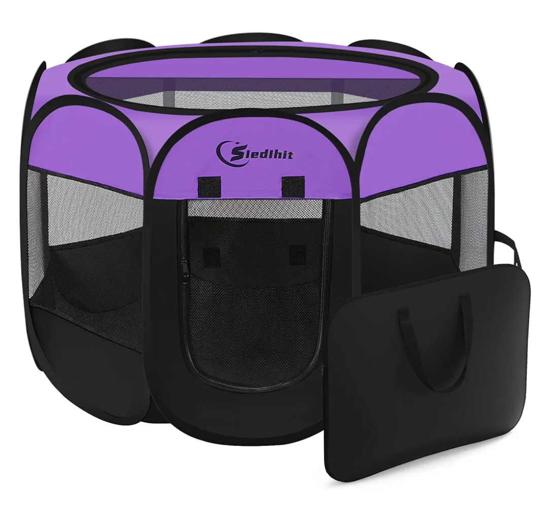 Dog Playpen, Puppy Pet Playpen, Medium Dogs Tent Crates Cage Indoor/Outdoor, Portable Pop Up Dog Kennel Playpen with Carrying Case for Dogs/Cats/Rabbits, Removable Zipper Top, Purple