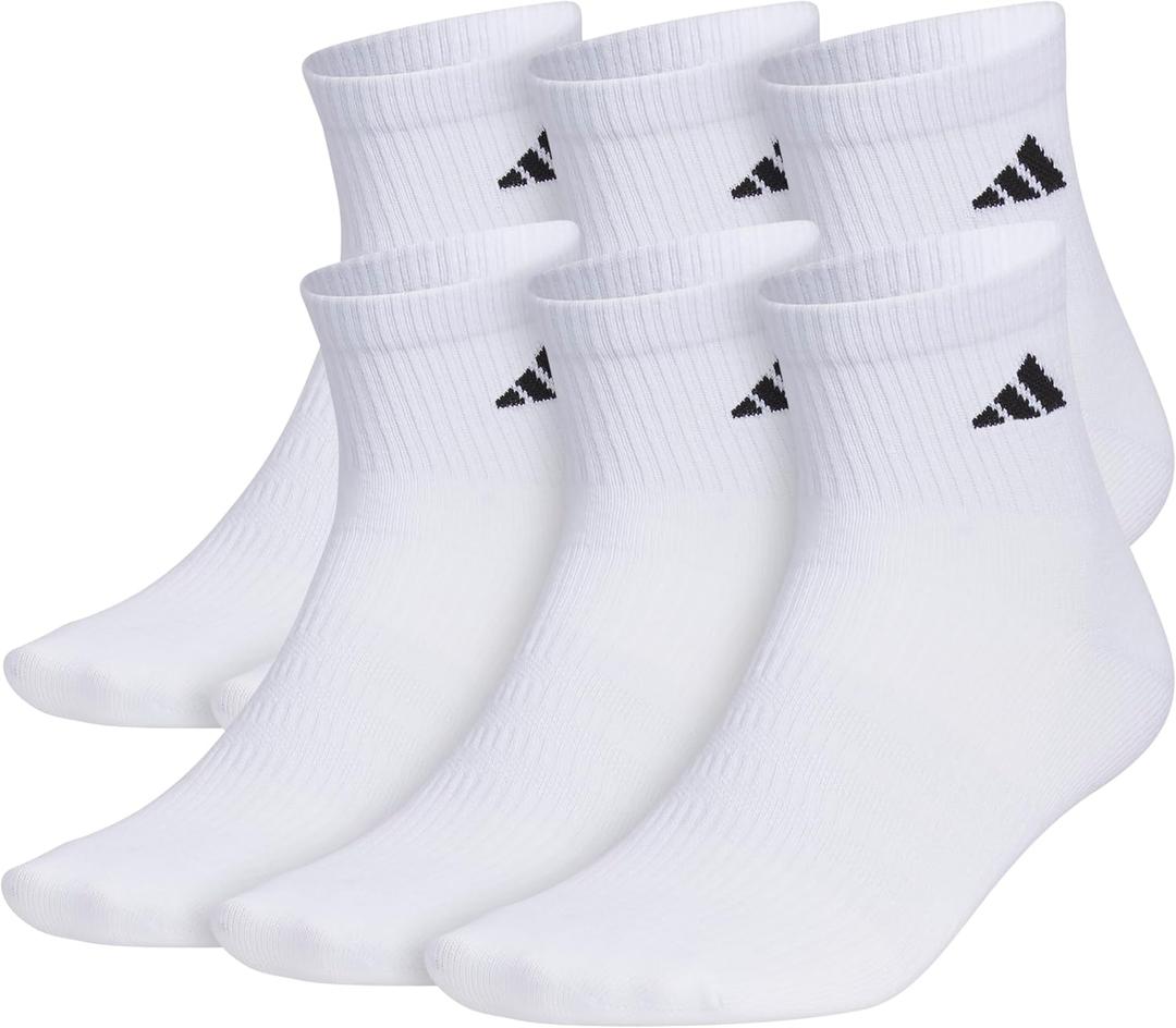 adidas Men's Superlite Quarter Socks 6-Pack, Durable, Lightweight, Athletic Breathable with Compression Arch Support (Medium(5-8 US), White/Black)