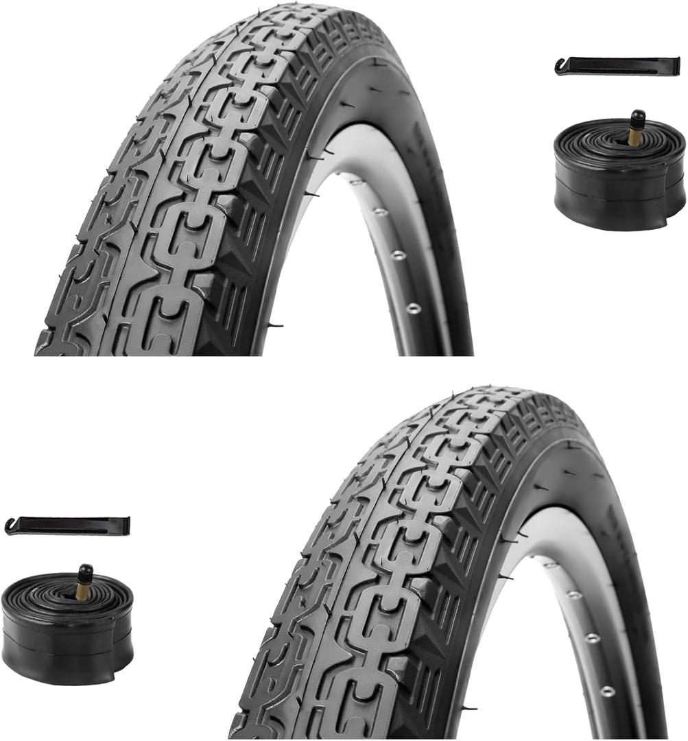 WHEELO 26 inch Cruiser Bike Tires Set: 2-Pack 26x2.125 Replacement Puncture-Resistant Bicycle Tires and Pair 26-inch Inner Tubes with Tire Levers for Beach Cruiser and Urban Commuting Bicycle