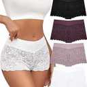 Lace Boyshort Sexy Underwear Womens Panties Cheeky Plus Size Lingerie Stretch Cotton Waistband, XL 4Pack