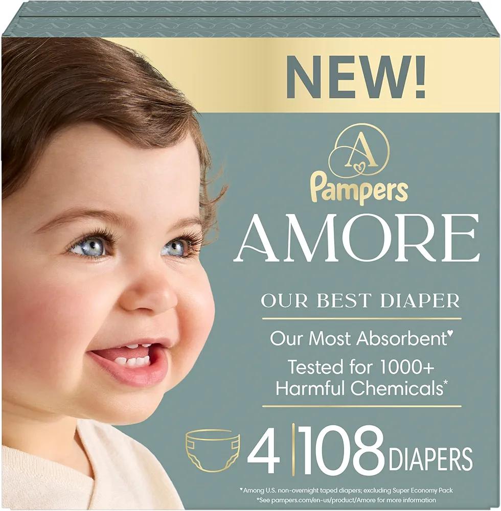 Pampers Amore, Size 4 (15-34 lbs), 108 Count, Our Best Diaper – Hypoallergenic & Fragrance Free, Up to 100% Leakproof, Soft as Cashmere
#1 New Release
in Baby