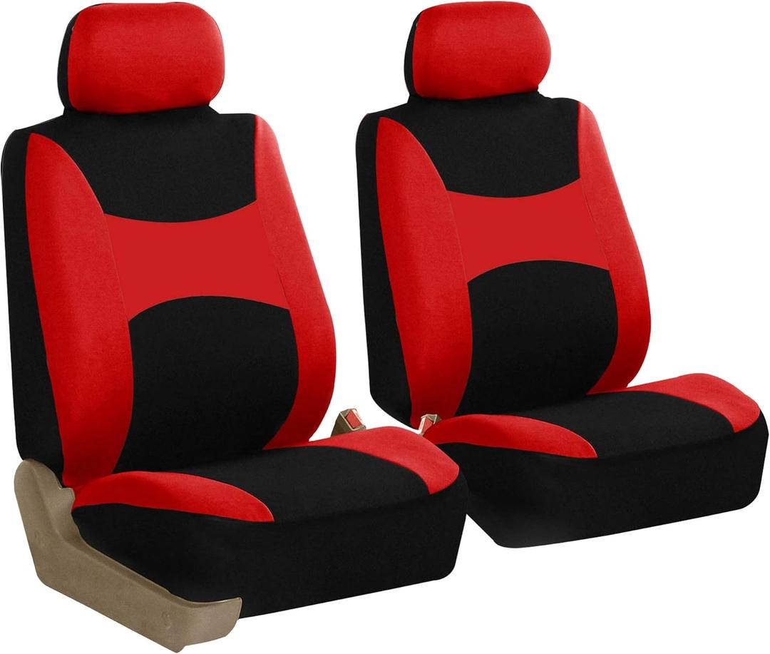 FH Group Car Seat Covers Front Set Red Cloth - Seat Covers for Low Back Car Seats with Removable Headrest, Universal Fit, Automotive Seat Cover, Airbag Compatible Car Seat Cover for SUV, Sedan, Van