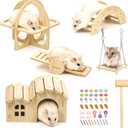 Pack of 5 Wooden Hamster Toys, Hamster Hideout House DIY Bridge Seesaw Swing and Training Toy Cage Decor Accessories Hamster Playground for Gerbils, Rats and Dwarf Hamsters