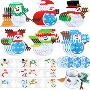 Tioncy 24 Set Winter Craft Kits Christmas Snowman Coaster Crafts Winter Snowflake DIY Holiday Cup Coasters Kits Ideal for Family Fun Holiday Party Supplies Christmas Gifts for Adults
