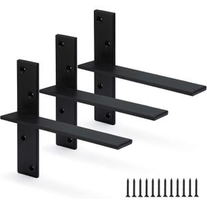 Floating Shelf Bracket 3/8" Thick Heavy Duty Shelf Brackets 3 Pack Free Hanging Countertop Support Bracket 8" Lx2.5 W Floating Wall Brackets for Cabinets, Granite, Dishwasher, Bench Seats Vanities