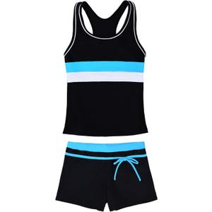 JerrisApparel Little Girls' Summer Two Piece Boyshort Tankini Kids Swimsuit (10-11 Years, Black)