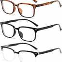 3-Pack Nearsighted Distance Glasses for Men Women, TR90 Lightweight Eyeglasses with Spring Hinges
