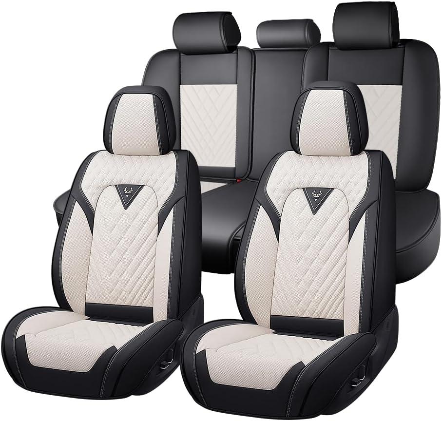 Car Seat Covers Full Set for Hyundai Tucson 2005-2026, Waterproof Nappa Leather Car Seat Cover with Memory Foam, Full Coverage&360 Protection Car Seat Covers Sets (5 Seat,Cream White)