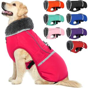 QBLEEV Warm Dog Coat Reflective Dog Jacket, Waterproof Dog Winter Coat Turtleneck Dog Clothes for Cold Weather, Thick Fleece Dog Snowsuit Christmas Dog Vest Pet Apparel for Small Medium Large Dogs XL (Rose Red)