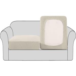 H.VERSAILTEX High Stretch Individual Seat Cushion Covers Sofa Slipcovers Couch Cushion Covers Sofa Covers Featuring Jacquard Textured Twill Fabric (2 Pack for 2 Cushion Loveseat, Natural, Medium)