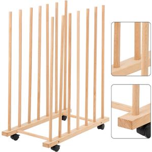 Large Art Storage Rack with Four Caster Wheels - Wooden Canvas Storage Stand Can Well Hold Up to 60" Drawing Boards, Prints, Panels, Paintings, and Artworks Display