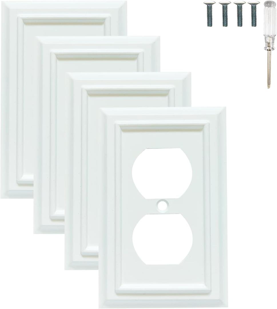 Wall Plates, Duplex Outlet Covers, Toggle Light Switch Plates, Decorator Light Switch Cover, Bamboo Fiber Material Standard Size Wall Plates of various styles, White (1 Gang Duplex 4 Pack)
