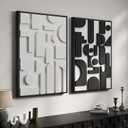 Large 3D Textured Framed Black and White Abstract Wall Art for Living Room, Set of 2 Modern Paintings Artwork for Walls, Minimalist Geometric Pictures for Bedroom Hallway Office Wall Decor 24x36 In