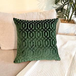 Throw Pillow Cover, 18" x 18" Modern Green Geometric, Embroidery Cut, Velvet Luxury Contemporary Pillow Cover, for Couch, Sofa, Living Room, Bedroom (Insert NOT Included)