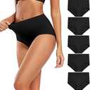 Molasus Women's Soft Cotton Underwear Briefs High Waisted Postpartum Panties Ladies Full Coverage Plus Size Underpants, 5XL Black-5pack