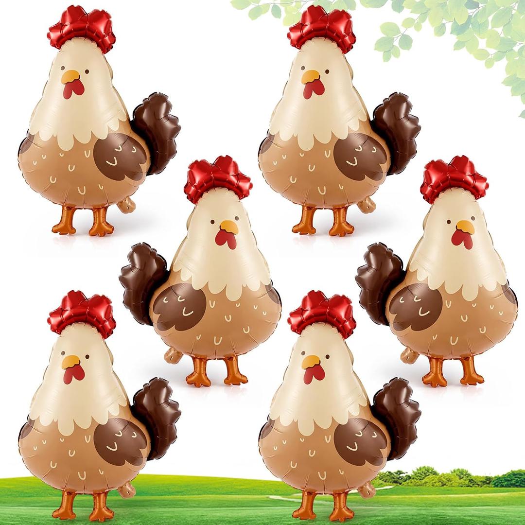 Soulchen 6 Pcs Chicken Balloons, Rooster Aluminum Foil Balloons, Spring Farm Animal Decorations, Chicken Birthday Decorations for Easter Egg Hunt Party Barnyard Birthday BBQ Party Supplies Photo Booth