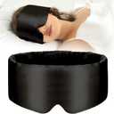 100% Mulberry Silk Sleep Mask Eye Mask for Women Man with Adjustable Band, for Side Sleeper Blackout Sleep Mask for Travel Rest and Office Large Size (Black)