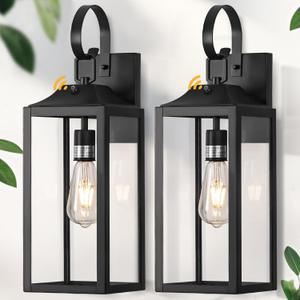 19" Large Dusk to Dawn Outdoor Lighting 2 Pack, Black Sensor Porch Lights Exterior Lighting Fixtures, Modern Wall Lantern Outdoor Wall Lights Waterproof Wall Sconce Lamp for House, Doorway, Garage