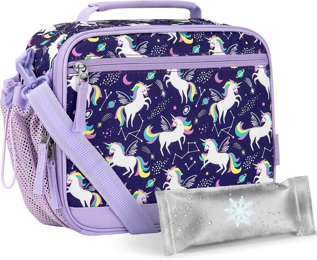 Choco Mocha Unicorn Lunch Box Kids Lunch Box for Girls Lunch Boxes for School Lunch Bag ice packs with Shoulder Strap for Toddler Preschool Kindergarten Purple