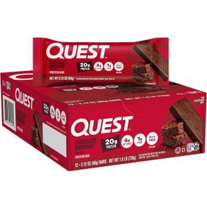 Quest Nutrition Chocolate Brownie Protein Bar, 20g Protein, 1g Sugar, 4g Net Carb, High Fiber, Gluten Free, Gluten Free, 12 Count