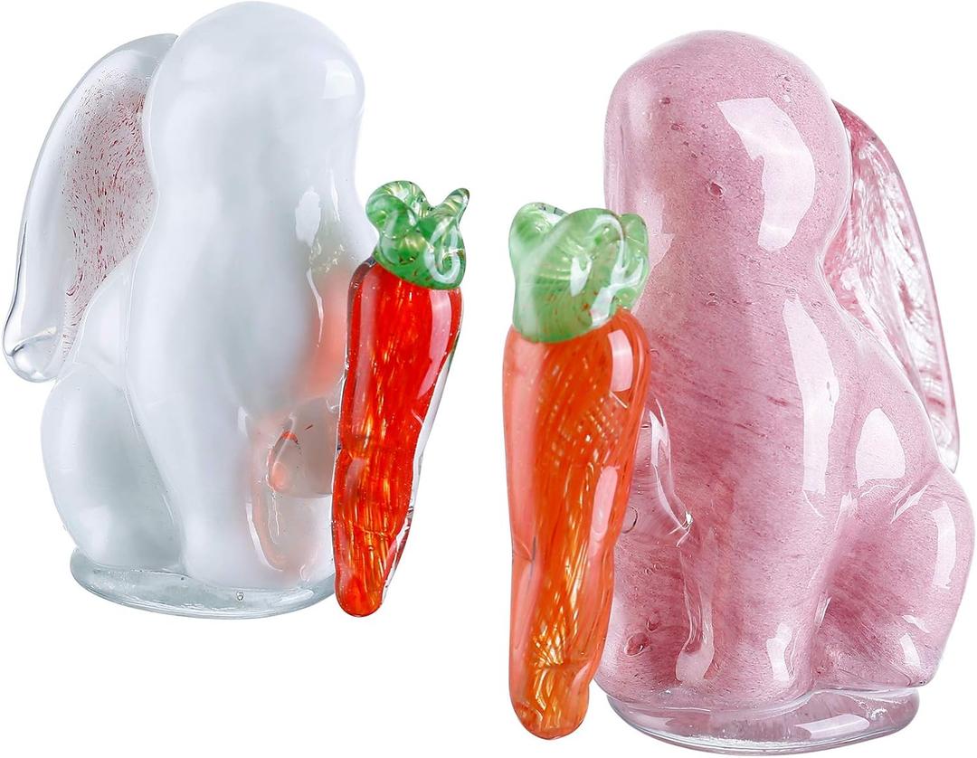 Diamond Star Hand Blown Glass Small Cute Rabbit Easter Decoration, Set of 2