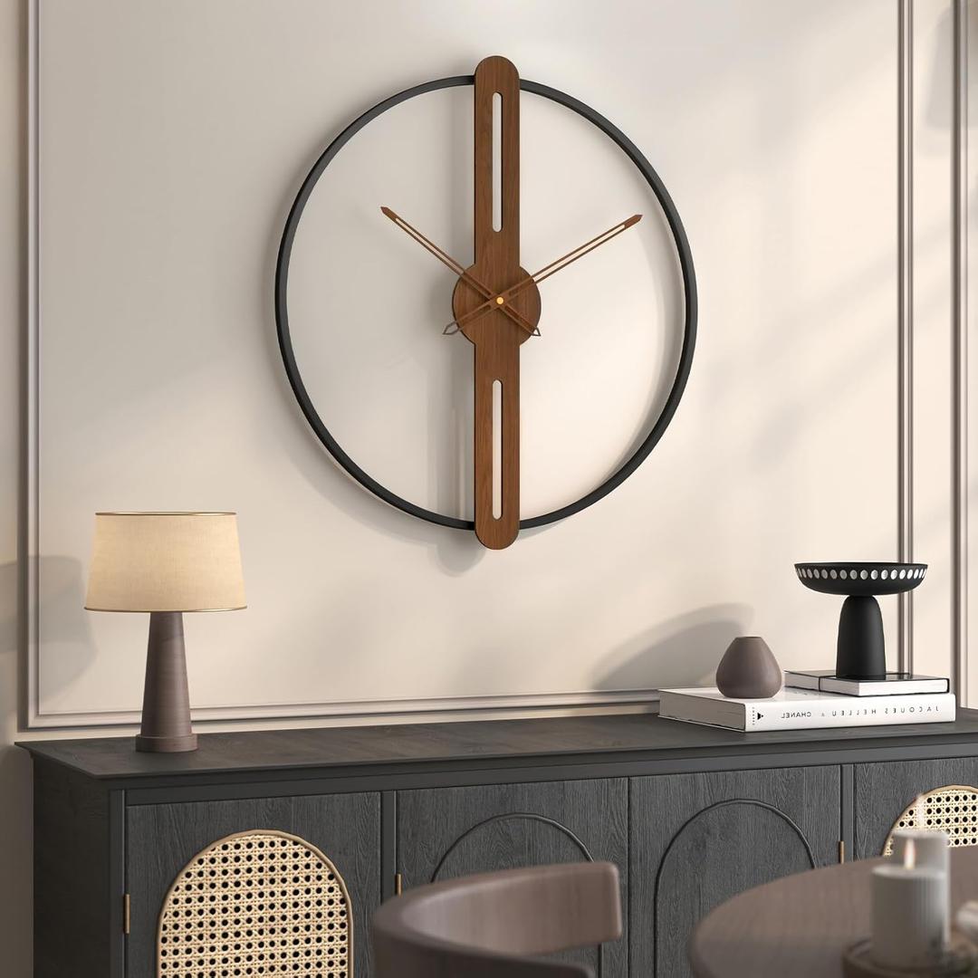 Cuspin 30 Inch Large Wall Clock for Living Room, Modern Silent Non Ticking Battery Operated Big Clock, Rustic Minimalist Wood Metal Frame Decorative Wall Clocks for Office, Bedroom, Kitchen