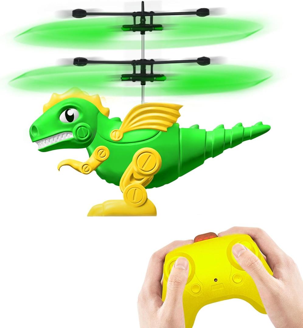 Flying Dinosaur Toys for Kids 8-12 Birthday Christmas Gift,Mini Drones Remote Control Helicopter for Boys Kids 8-12,Flying Ball Toys with LED Light,Easy to Forward,Turn Left/Right (Dinosaur) (Green)