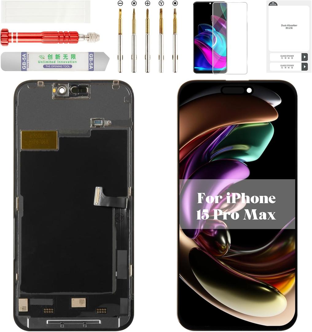 TFT for iPhone 15 Pro Max Screen for iPhone 15 Pro Max LCD Digitizer for iPhone 15 Pro Max Display Replacement Touch Assmebly A2849 A3105 A3106 A3108 Black