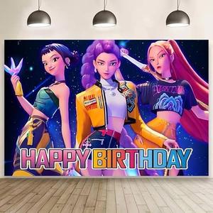 Demon Movie Hunters Birthday Party Decorations,Happy Birthday Banner Backdrop for Birthday Party Supplies