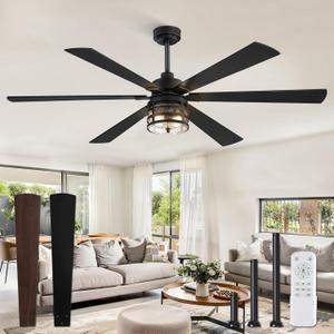Fanbulous 65" Farmhouse Ceiling Fans with Lights and Remote,Industrial Large Ceiling Fan with 6-Speed Reversible DC Motor and 6 Dual Finish Blades,Black Ceiling Fan with Light for Living bedroom Patio