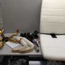 Flash Furniture Whitney Mid-Back Swivel LeatherSoft Desk Chair with Padded Seat and Armrests, Adjustable Height Padded Office Chair, White/Gold