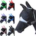 T TEKE Fine Mesh Horse Fly Mask w/Ears & Nose, UV blocking 3D Eye Visor with extra fleece cushioned forehead, Protection from Insect Pests (Pony, Black)