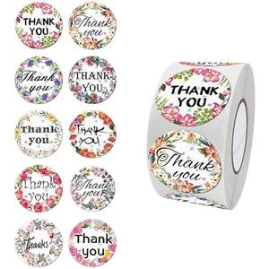 DNYMJBO 500 PCS Thank You Stickers, Ten Floral Pattern Designs Thank You Labels, Self-Adhesive Stickers for Wedding Birthday Party Gift Wrap Bag, 1 Inch Thank You Sticker for Small Business, A244,Set of 4