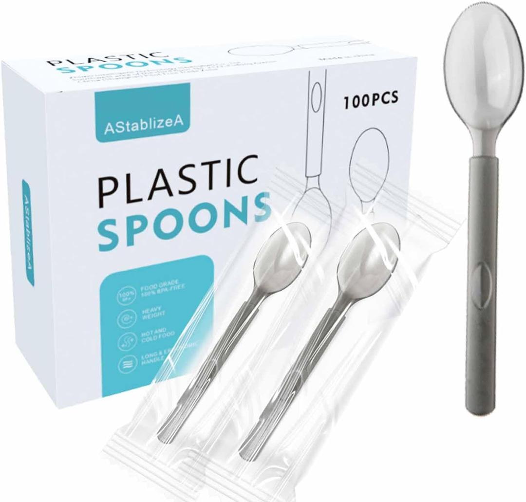 Disposable Teaspoons, Plastic Silverware Individually Wrapped Packs(100 Pack)-Spoons For Parties, Weddings, Catering Food Stands, Takeaway Orders & More- Sturdy Single-Use Partyware Plastic Spoons