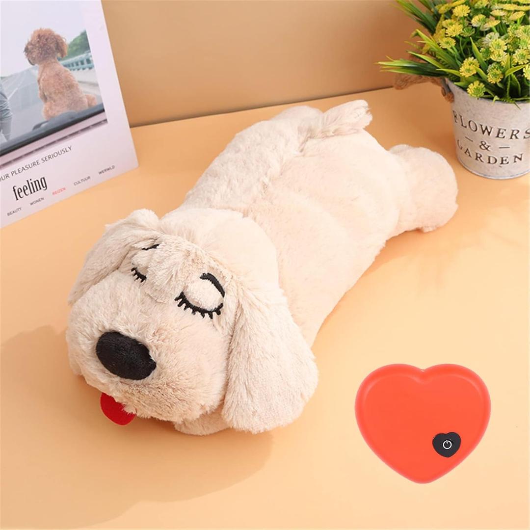 3T GROUP Heartbeat Puppy for Dogs Sleep Aid Dog Heartbeat Stuffed Animal Toy for Puppy Essentials Plush Pillow Pet Calming Anxiety Relief (Beige)