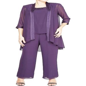 Le Bos Women's Plus Size FORTUNY Trim Long Jacket Pant Set, Eggplant, 24W