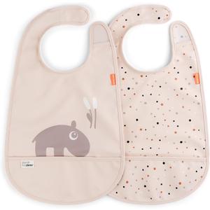 Done by Deer Bibs with Velcro Closure - 2 Pack Waterproof Bibs with Food Catcher Pocket, Soft and Durable, Easy to Clean (Powder)