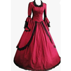 Re-Lady Gothic Victorian Dress for Women Civil War Reenactment Costume Vampire Halloween Costume Ball Gown Red Wine Size M
