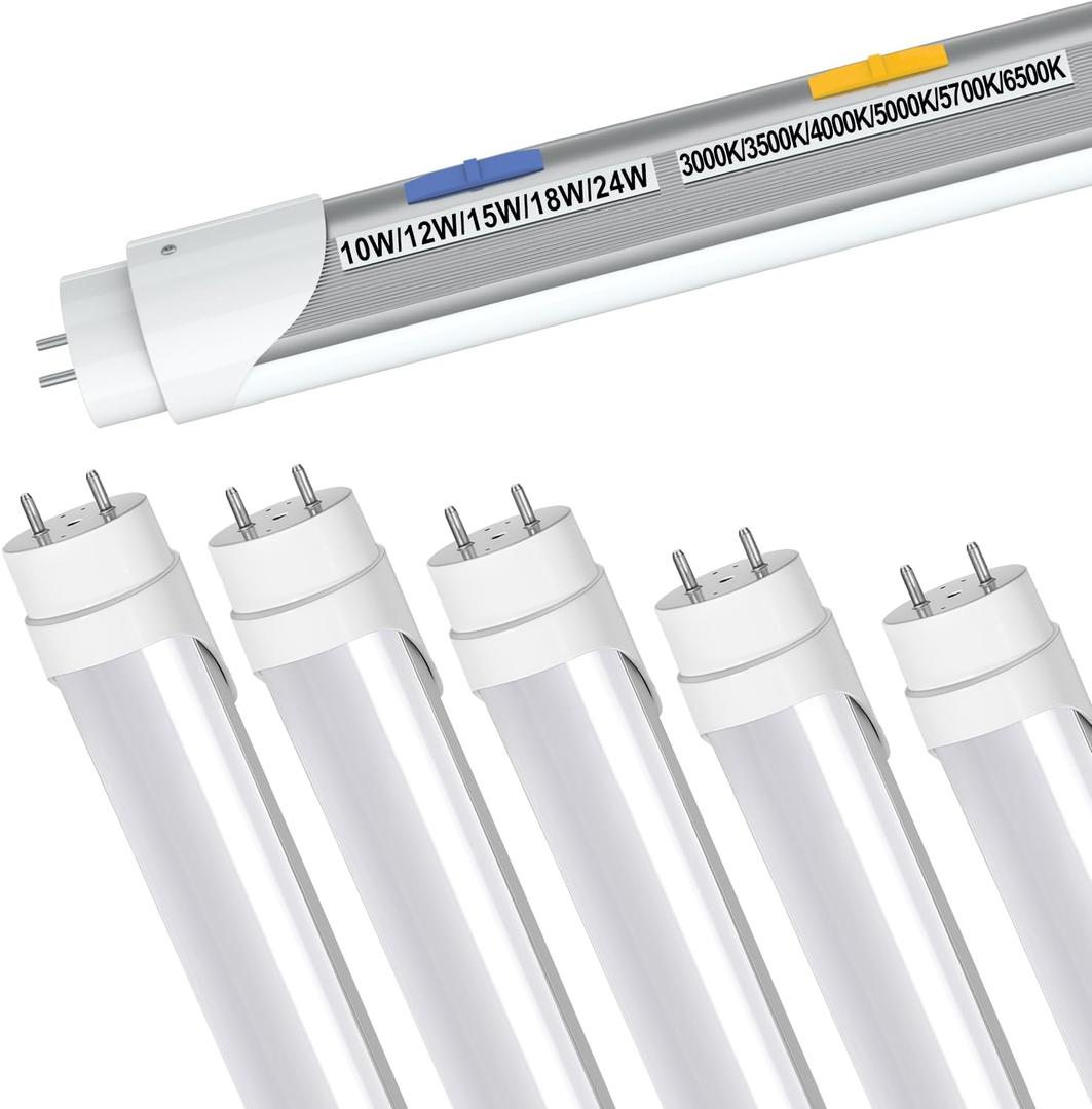 T8 T12 LED Tube Light Bulbs 4 Foot, 5 Power(10W-24W)& 6CCT(3000K-6500K) All in 1, Plug & Play or Ballast Bypass, T8 4ft Fluorescent Replacement, Durable Type A+B Light Tube, ETL DLC (4Pack)