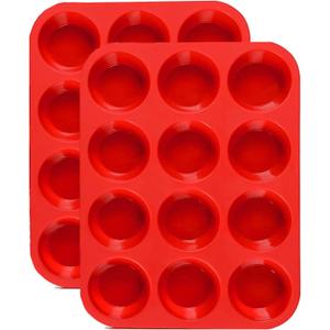 JEWOSTER 12 Cups Silicone Muffin Pan 2 Pack - Cupcake Pan Nonstick Silicone Molds Great for Making Muffin Cakes,Bread, Tart - BPA Free Baking Accessory