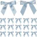 Dusty Blue Twist Tie Bows for Treat Bags 3.5" Pre-Tie French Blue Satin Ribbon Bows for Gift Wrapping, Crafts, Party Favors, Wedding, Baby Shower Decorations (50 Pack)