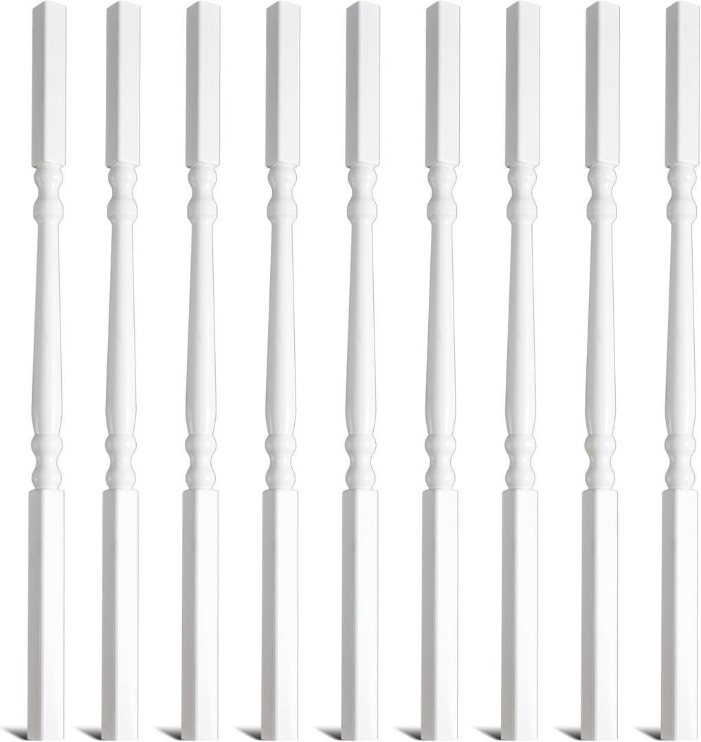 Yaocom Railing Spindles White Vinyl Deck Railings Colonial Style Deck Balusters for European Home Decorative Outdoor Stair Porch Fencing Railings(1 1/4" Sq X 34",Vinyl Railing,9 Pack)