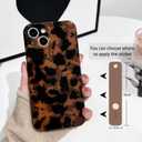 NITITOP Compatible with iPhone 15 Case Cute Leopard Tortoise Wrist - Black | Strap design, Aesthetic amber, For girls women men, Girly, Soft TPU, Full camera lens, Protective, Shockproof phone cover