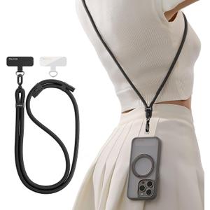 TORRAS Phone Lanyard Crossbody with 2 Phone Tabs, Adjustable Anti Theft Phone Strap for All Phones, Premium Metal Buckles, Skin-Friendly, Universal Cell Phone Neck lanyard for Travel Essentials, Black (1-black)