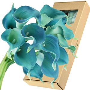 FiveSeasonStuff Real Touch Calla Lily Artificial Flowers Wedding Bridal Bouquet | Floral Arrangements | 15 Calla Lilies (Cerulean Blue)