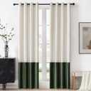 BULBUL Color Block Window Curtains Panels 108 inches Long Cream Ivory Green Velvet Farmhouse Drapes for Bedroom Living Room Darkening Treatment with Grommet Set of 2