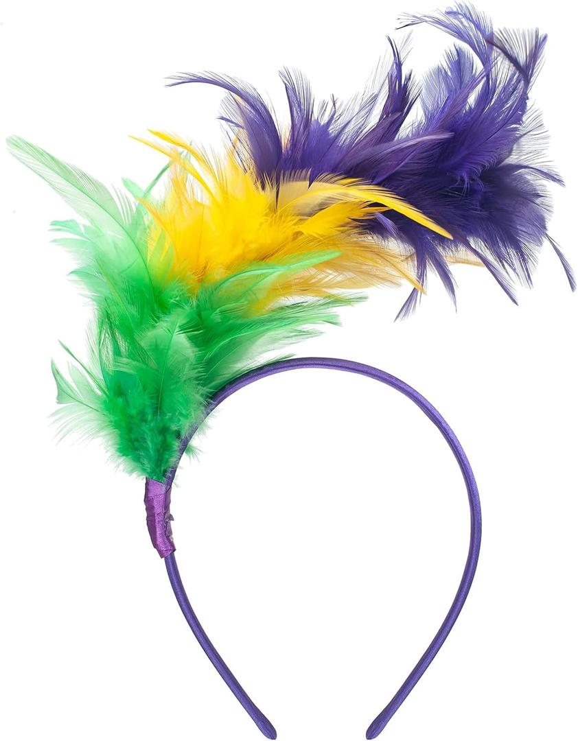 2 x 1920s Feather Fascinator Headband for Women Kentucky Derby Headpiece Fascinator Hats for Cocktail Wedding Tea Party (Mardi Gras)