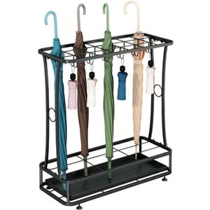 tonchean 21-Slots Umbrella Holder Stand with 24 Hooks,Metal Umbrella Holder Entryway with Removable Drip Tray,Umbrella Rack Storage for Indoor Outdoor Home Office Entryway(Black)